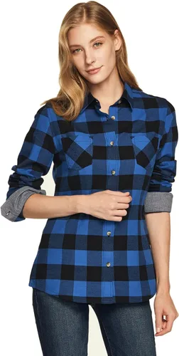 Vista 4 de CQR - Camisa de franela a cuadros para mujer, de manga larga, casual, de algodón suave cepillado y con botones