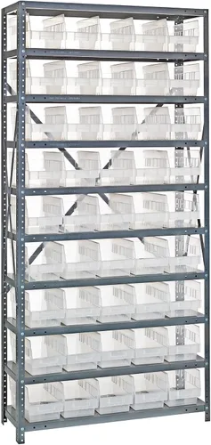 Vista 224 de Quantum QSBU-245BK Heavy Duty Shelving Unit with (7) Shelves and (24) QUS245 Black Bins for Garage Warehouse Storage Distribution 400 lb Load