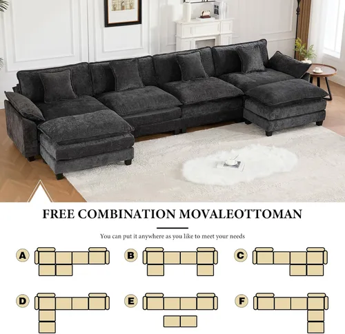 Vista 203 de Sofá seccional modular verde de 111.5", sofás seccionales grandes de 3 plazas para sala de estar, sofá nube oversized de tela chenille con otomana