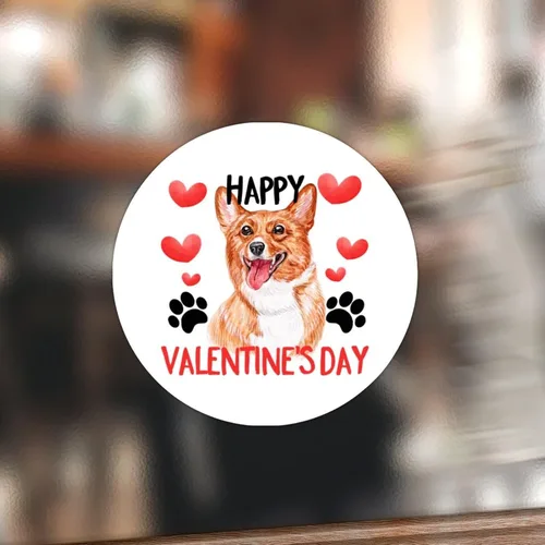 Vista 16 de 100 calcomanías de San Valentín con corazón rojo Corgi para perros, etiqueta de vinilo para perros del día de San Valentín, calcomanías redondas