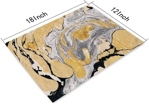 Vista 4 de Juego de 4 manteles individuales negros y dorados, con tinta de mármol negro, dorado, plateado, pintura abstracta, hermoso efecto gris, aguamarina