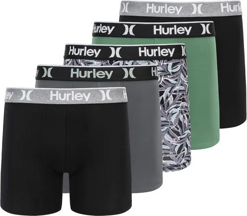 Vista 27 de Hurley calzoncillos tipo bóxer elásticos para hombre, paquete de 5 Combo de helecho de carbón