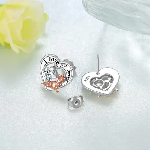 Vista 3 de Aretes de bulldog de plata de ley 925, aretes de bulldog francés, regalos de bulldog francés, joyería para mujeres y niñas, Plata de ley, Circonia