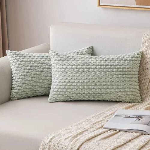 Vista 60 de MIULEE - Juego de 2 fundas decorativas cuadradas para cojines, de pana suave y con estilo campestre bohemio a rayas para decorar hogar, sofá, cama