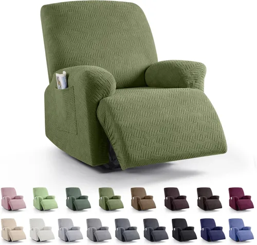 Vista 36 de KinCam Fundas para Reclinables, Fundas Elásticas para Sillas Reclinables, Fundas para Sofá Reclinable con Rayas Jacquard, Fundas Protectoras de Negro