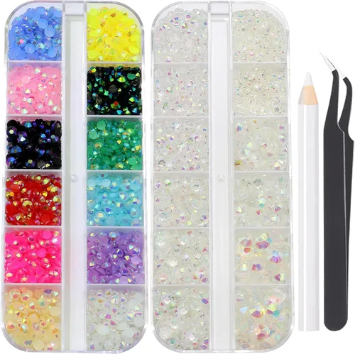 Vista 31 de 3520 diamantes de imitación de uñas color dorado champán para uñas, multiformas con parte trasera plana, diamantes de imitación redondos