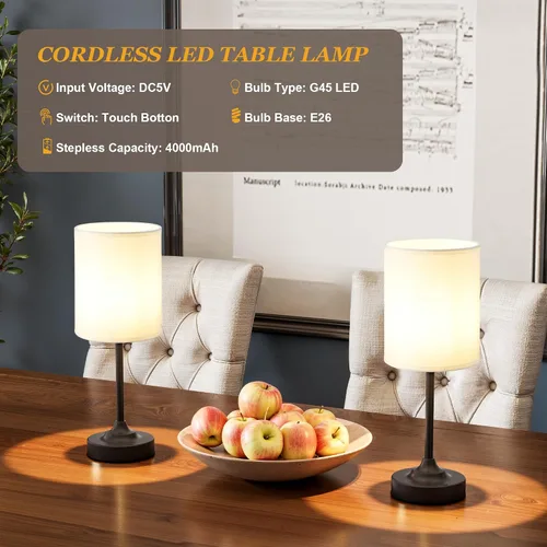 Vista 3 de Lámpara de mesa Cordlss con control táctil, lámpara recargable USB-C con atenuación continua, 4000 mAh, funciona con pilas, lámpara de noche