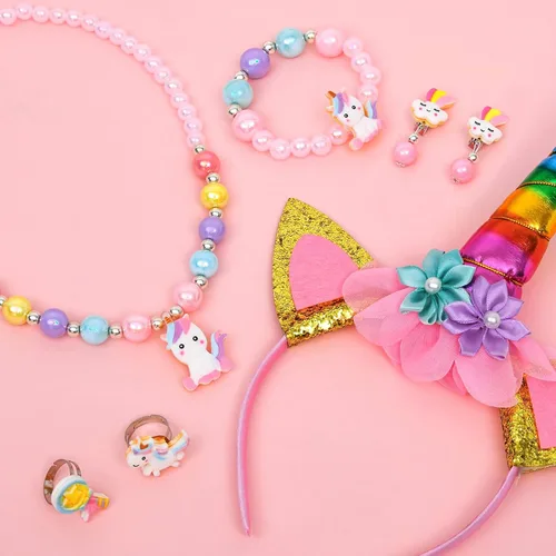 Vista 6 de GC Disfraz de unicornio para niñas vestido de tutú de arco iris con diadema atuendo de princesa para fiesta de cumpleaños Arcoiris Rainbow