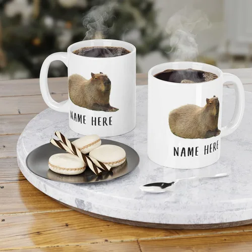 Vista 6 de Funny Capybara - Taza de café con nombre personalizado de Navidad 2025, color blanco, 11 onzas