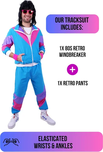 Vista 6 de Traje de los años 80 y 90 para fiestas, equipo deportivo retro, disfraces de hip hop, disfraces de los años 80 para hombre, cortavientos y pantalones