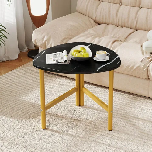 Vista 2 de Giantex Mesa auxiliar triangular, mesa auxiliar de madera con parte superior de mármol sintético y patas de metal, mesas decorativas para sofá, mesa