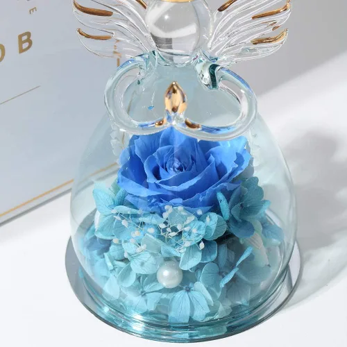 Vista 7 de ANLUNOB - Flores preservadas, regalos de cumpleaños y Navidad para mujeres, ángeles con bonitas rosas azules para regalos de boda y Acción de Gracias