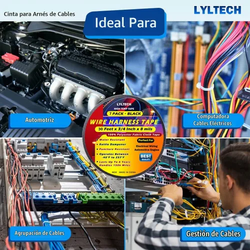 Vista 7 de Cinta eléctrica Lyltech color negro de 66 pies x 3/4 pulgadas x 0.07 milésimas de pulgada, y 600 voltios con certificación UL/CSA. Impermeable