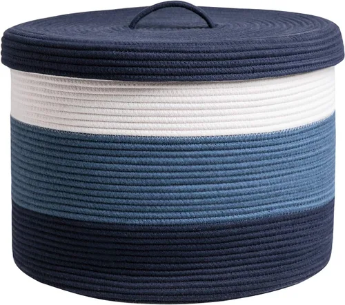 Vista 27 de Cesta de almacenamiento extra grande de 16" x 16" x 18" con tapa, cestas de almacenamiento de cuerda de algodón, canasta de lavandería, contenedor