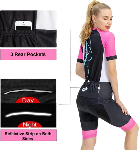 Vista 59 de Jersey de ciclismo para mujer, de manga corta, secado rápido, transpirable, para montaña.