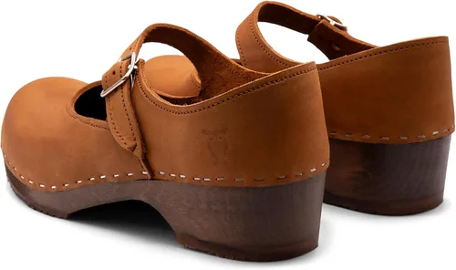 Vista 6 de Sandgrens Zuecos de madera sueca hechos a mano para mujer, sandalias de tacón bajo Mary Jane