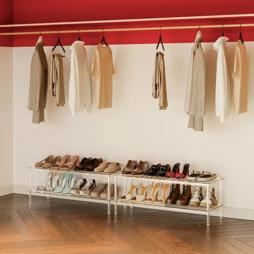 Vista 6 de Aquiver Zapatero acrílico – 32.3 pulgadas de largo x 11.8 pulgadas de ancho x 12.2 pulgadas de alto – Zapatero ancho largo organizador de zapatos