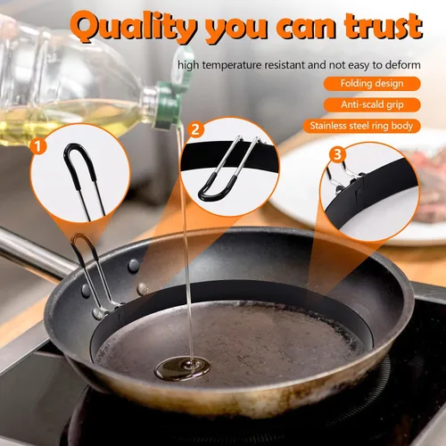 Vista 3 de Huakaile Paquete de 2 anillos de tortilla de 8 pulgadas para plancha, olla grande de acero inoxidable con mango de inmersión de plástico, círculos