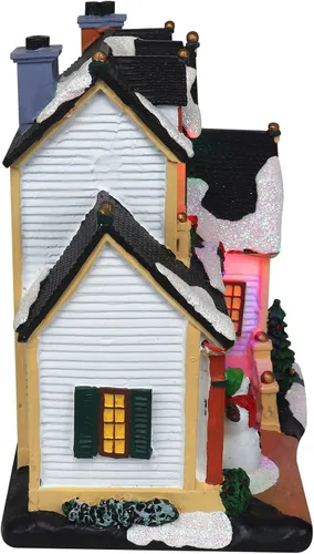 Vista 3 de Casa de Pueblo Navideño con Muñeco de Nieve – Edificio Coleccionable de Aldea Navideña Musical Iluminada con Nieve – Adición Perfecta para tus