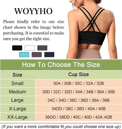 Vista 6 de WOYYHO Brasier deportivo de espalda cruzada para mujer, brasier de yoga con tirantes, brasier de entrenamiento de soporte medio para gimnasio