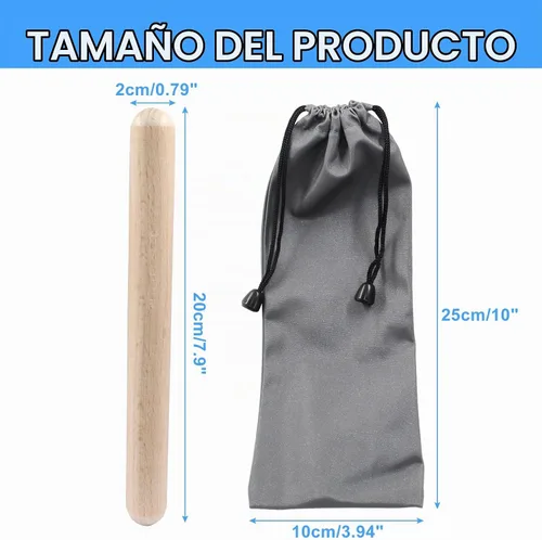 Vista 2 de Piutouyar Paquete de 6 palos de ritmo de 8 pulgadas, clavos de madera natural, juego de instrumentos de percusión musical con una bolsa