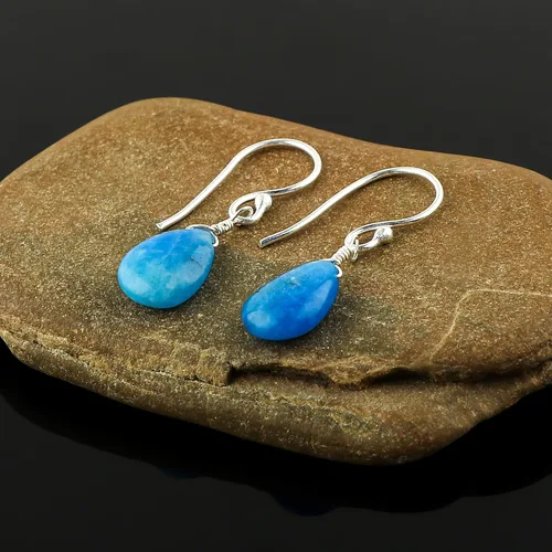 Vista 91 de Aretes de aro de cristal afganita natural Piedras afganas de alto grado Aretes chapados en plata Gota lisa Joyas de piedras preciosas hechas