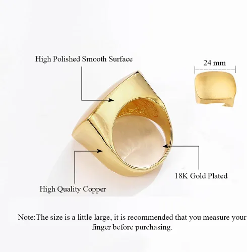Vista 4 de Anillos de oro y plata para mujer, anillos gruesos chapados en oro, anillos cuadrados de metal ancho, joyería de disfraz de cóctel