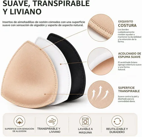 Vista 3 de TAOHUA GARDEN 5 pares de rellenos para sostén, extraíbles, transpirables, de algodón de aire, de esponja de espuma 3colors