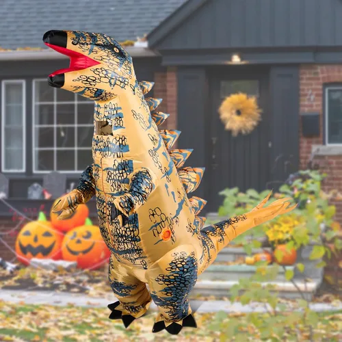 Vista 3 de Suhine Disfraz inflable de dinosaurio de Halloween, disfraz inflable de tiranosaurio, fiesta de cosplay