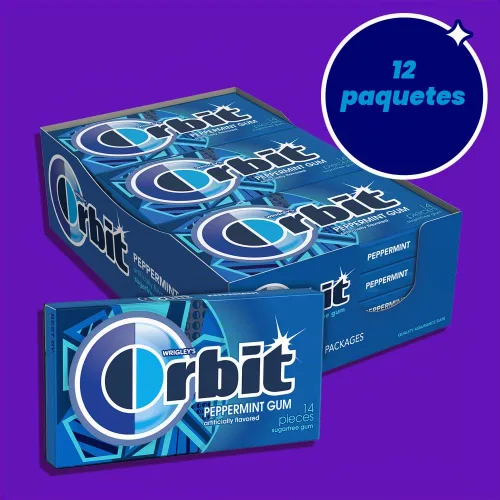 Vista 4 de ORBIT Goma de mascar de menta sin azúcar envuelta individualmente, paquetes a granel de chicle, 12 paquetes de 14 piezas (168 piezas en total)