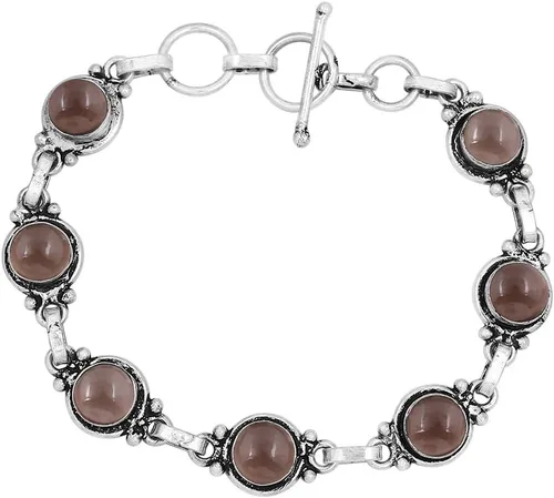 Vista 64 de Round Shape Natural & Synthetic Gemstones Silver Plated Bracelets for Women - Vintage Bohemian Style Handmade Birthstone Adjustable Link Bracelet