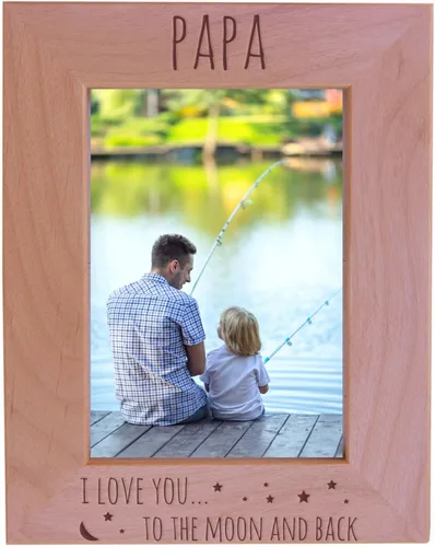 Vista 3 de CustomGiftsNow Papa I Love You Too The Moon And Back - Marco de fotos de madera para fotos de 5 x 7 pulgadas (horizontal)
