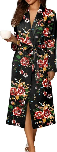 Vista 11 de Ekouaer Batas para mujer de manga larga, kimono de punto, bata de baño, ropa de dormir suave y ligera de algodón para damas Azul