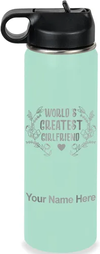 Vista 50 de LaserGram Botella de agua personalizada, World's Greatest Girlfriend, acero inoxidable de doble pared aislada al vacío con popote superior, regalo