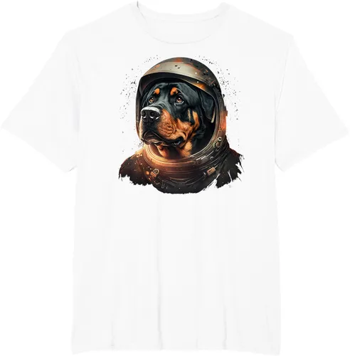 Vista 56 de Divertida camiseta Rottweiler con diseño de astronauta rottweiler en galaxia espacial, Negro