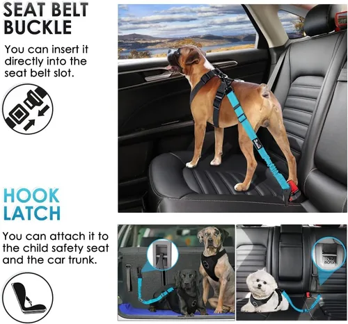 Vista 52 de SlowTon Cinturón de seguridad para perro, correa de cinturón de seguridad ajustable para perro, 2 en 1, cinturón de seguridad para perro