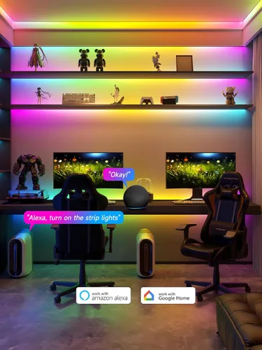 Vista 4 de TJOY BGRIC - Tira de luces LED de 16.4 pies, luces LED inteligentes compatibles con Alexa y Google Assistant, segmento de color DIY, luces LED WiFi