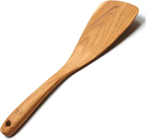 Vista 7 de FAAY Espátula de madera de teca izquierda de 11.5 pulgadas Espátula versátil, duradera, saludable y alta resistencia a la humedad para utensilios