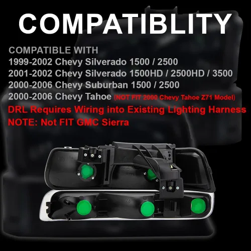 Vista 2 de G-PLUS Conjunto de faros, compatible con Chevy Silverado 1999 2000 2001 2002/Se ajusta a Suburban Tahoe 2000-2006 Faros delanteros de parachoques