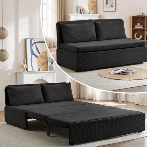 Vista 12 de PUREMIND Sofá cama extraíble 3 en 1 tamaño individual, sofá de pana convertible con almohadas y colchón de espuma viscoelástica de 3.9 pulgadas Beige