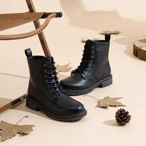 Vista 3 de Vepose - Botas de combate para mujer con puntera corta, cordones clásicos, tacón bajo, cremallera 9623