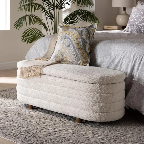 Vista 2 de Baxton Studio Betiana Modern Japandi - Banco de almacenamiento de madera con acabado marrón nogal Gris claro/marrón nogal