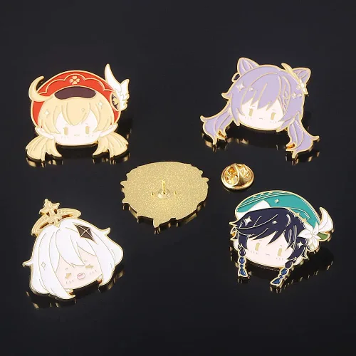 Vista 4 de Broche Hutao - Broche esmaltado de personajes Hutao para cosplay, broche de solapa, regalo para fanáticos, mujeres y niñas (5 unidades)