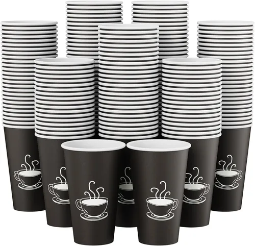 Vista 7 de TV TOPVALUE Paquete de 210 tazas de café de papel de 12 onzas, vasos de papel negro desechables para beber caliente, agua, té, utilizado