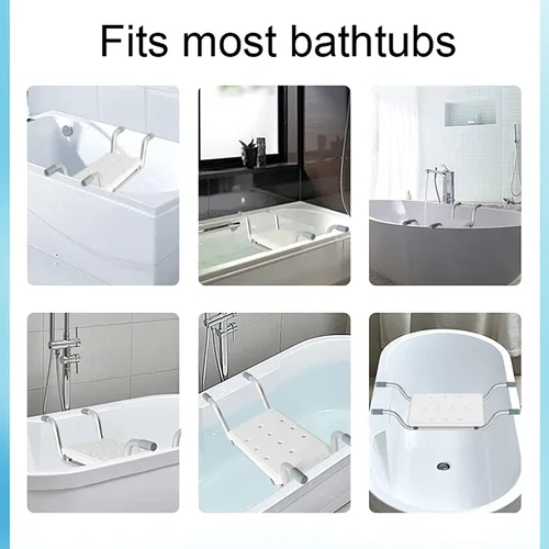 Vista 7 de Banco de baño, taburete de ducha resistente de aluminio de longitud ajustable, asiento de baño adecuado para bañeras con un ancho de apertura de 23