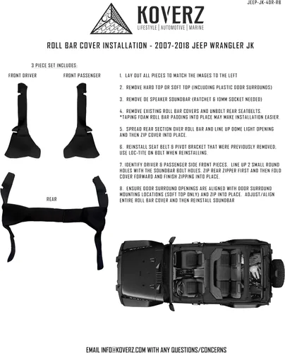 Vista 4 de Cubierta de barra enrollable de neopreno compatible con Jeep Wrangler JK 2007-2018 de 2 puertas, color negro