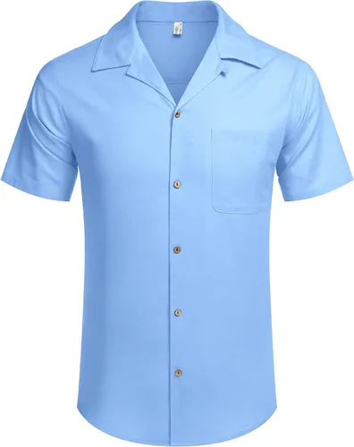 Vista 2 de COOFANDY - Camisas hawaianas de algodón y lino, florales, tropicales, con botones para hombre