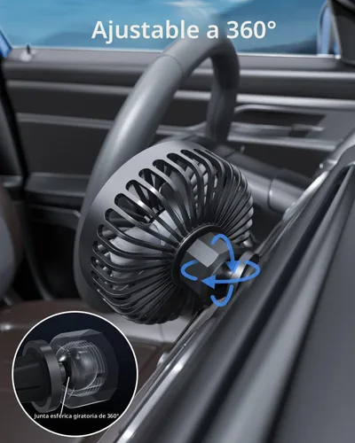 Vista 5 de TriPole Ventilador de coche alimentado por USB, potente 3 velocidades, ventilador de clip de enfriamiento portátil para ventilación del automóvil