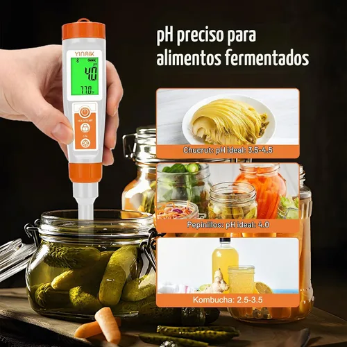 Vista 3 de Medidor de pH inteligente para alimentos - Probador digital de pH con todos los accesorios Medidor de pH YINMIK Lab Termómetro de pH