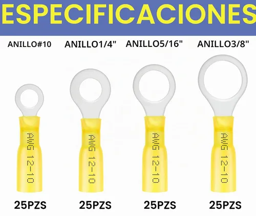 Vista 2 de haisstronica Terminales de anillo, 100 conectores de anillo termorretráctil de grado marino, conectores de cable amarillo, cobre rojo estañado #10